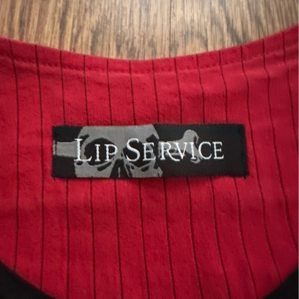 Lip Service Red Striped Vest size medium side buckles FLAWS - Picture 6 of 10